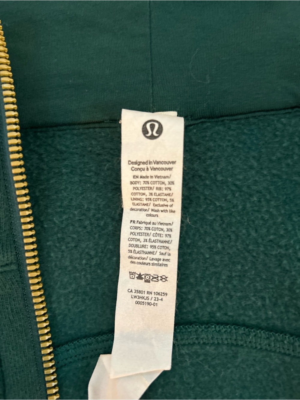 lululemon CROPPED emerald green scuba full zip size 0 - Picture 3 of 5